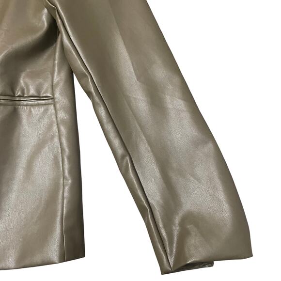 Paper Crane Green Blazer Vegan / Faux Leather Jacket Edgy Sleek Women's sz Large - Picture 13 of 16